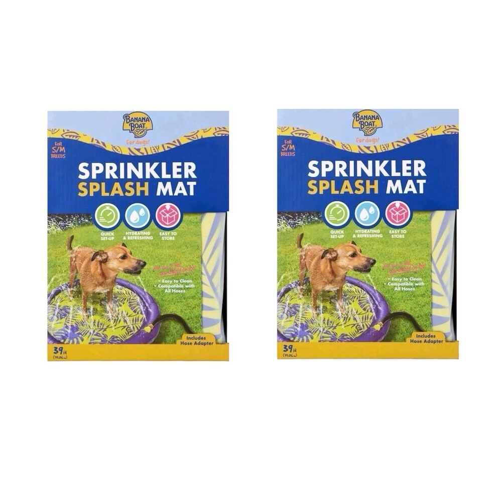 2x Banana Boat Sprinkler Splash Mat For Dogs Quick Set-Up S/M Breeds 39”
